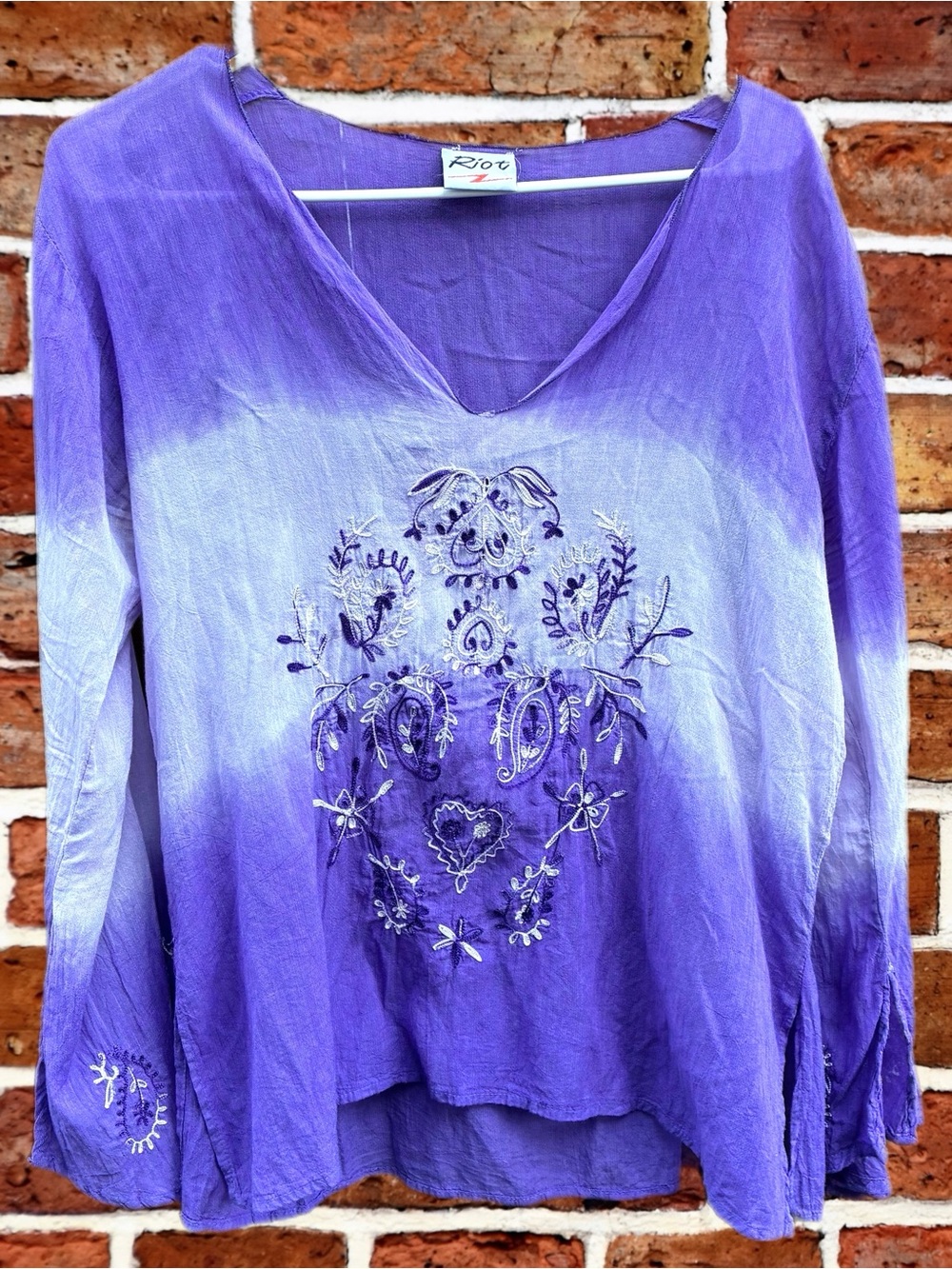 Purple Ombre Embroidered V-Neck Women's Top